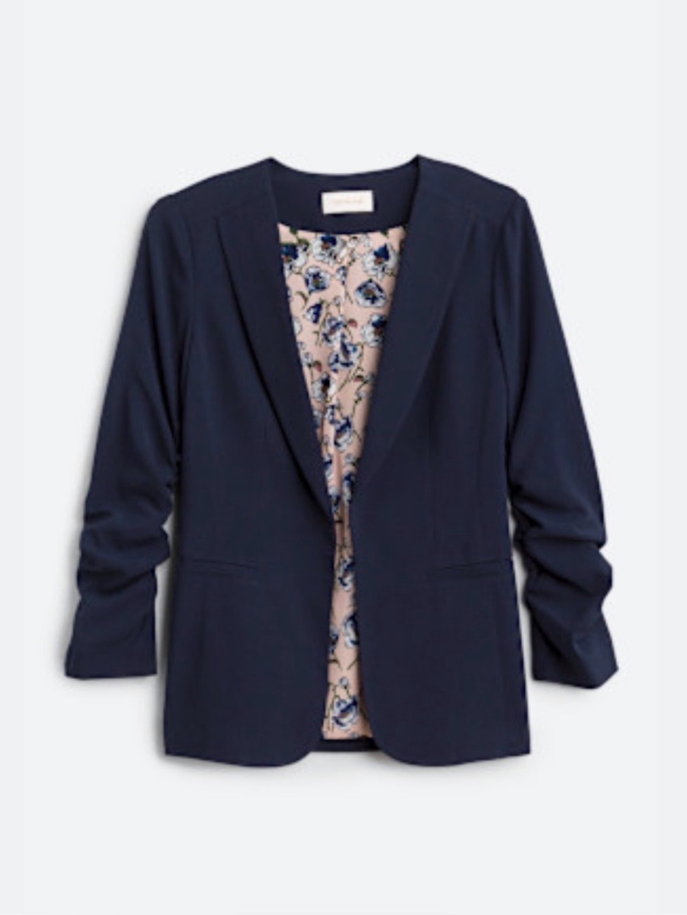 Skies Are Blue Navy Open-Front Blazer with Floral Lining